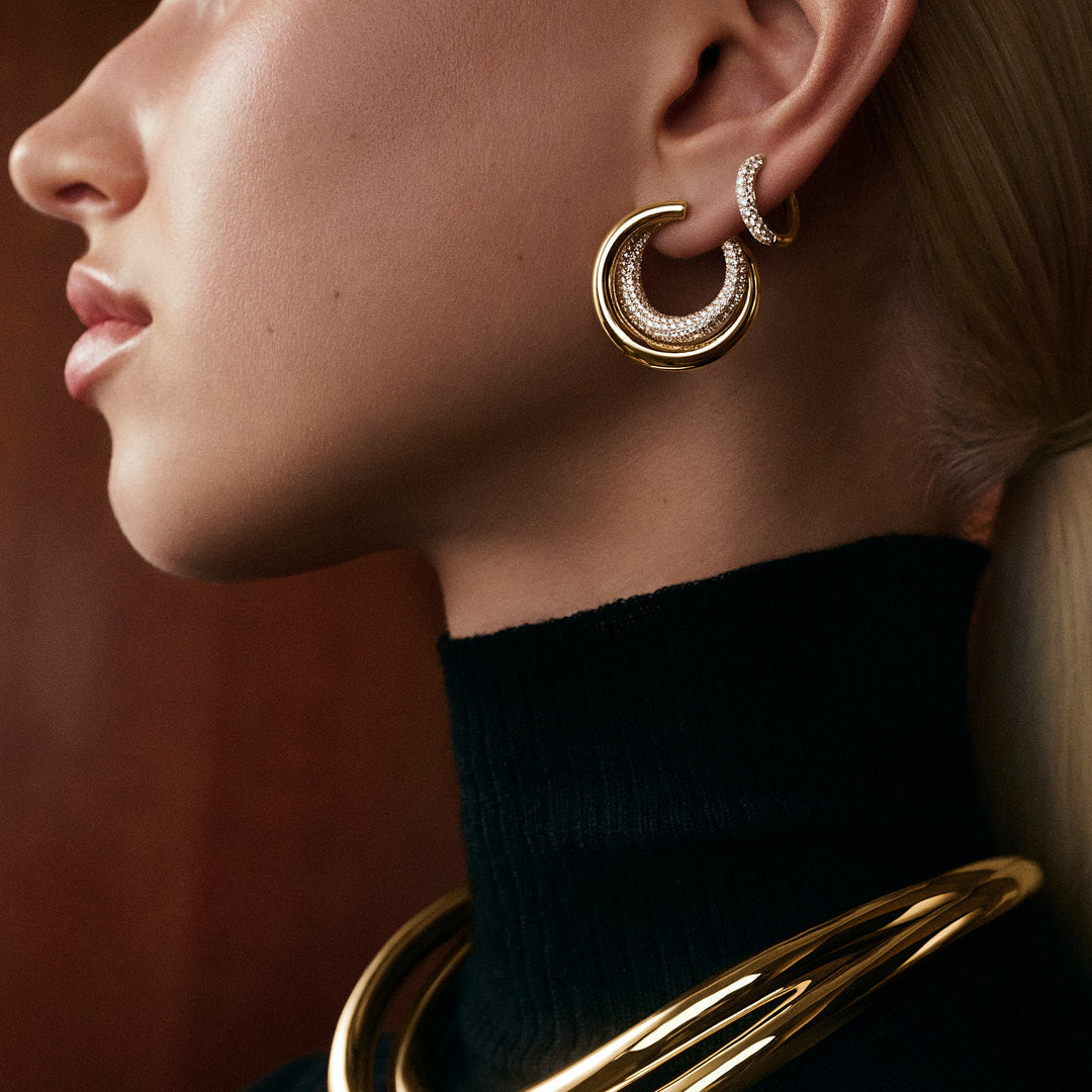 Infinity Loop Earrings Medium Half Pavé