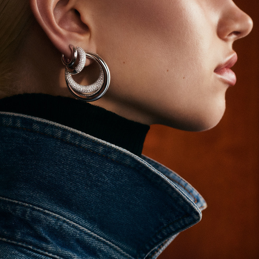 Infinity Loop Earrings Big Half Pavé