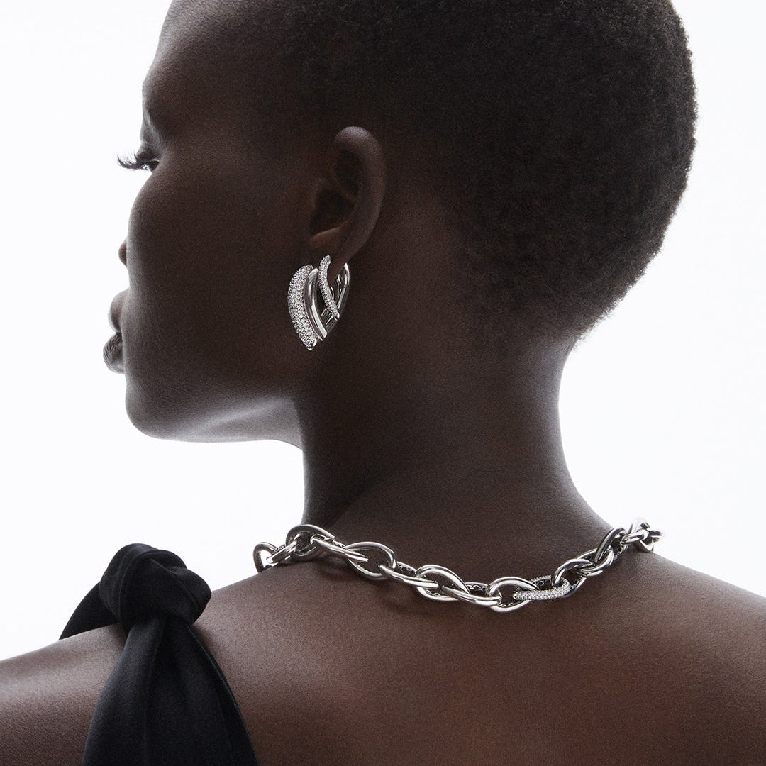 Drop Link Earrings Small Pavé