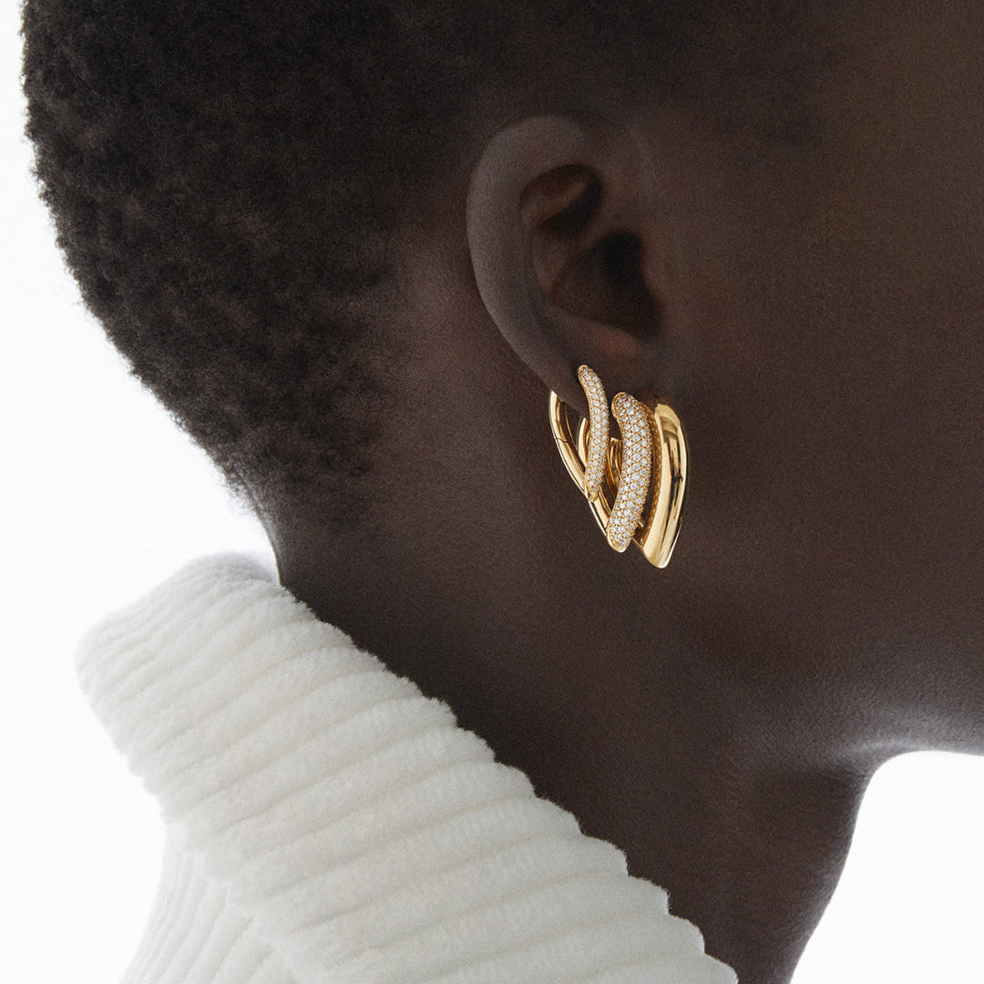 Drop Link Earrings Medium Pavé