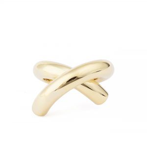 Cross Loop Plain ring in yellow gold