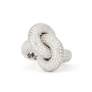 The Absolutely Fat Knot ring in white gold and white diamonds.